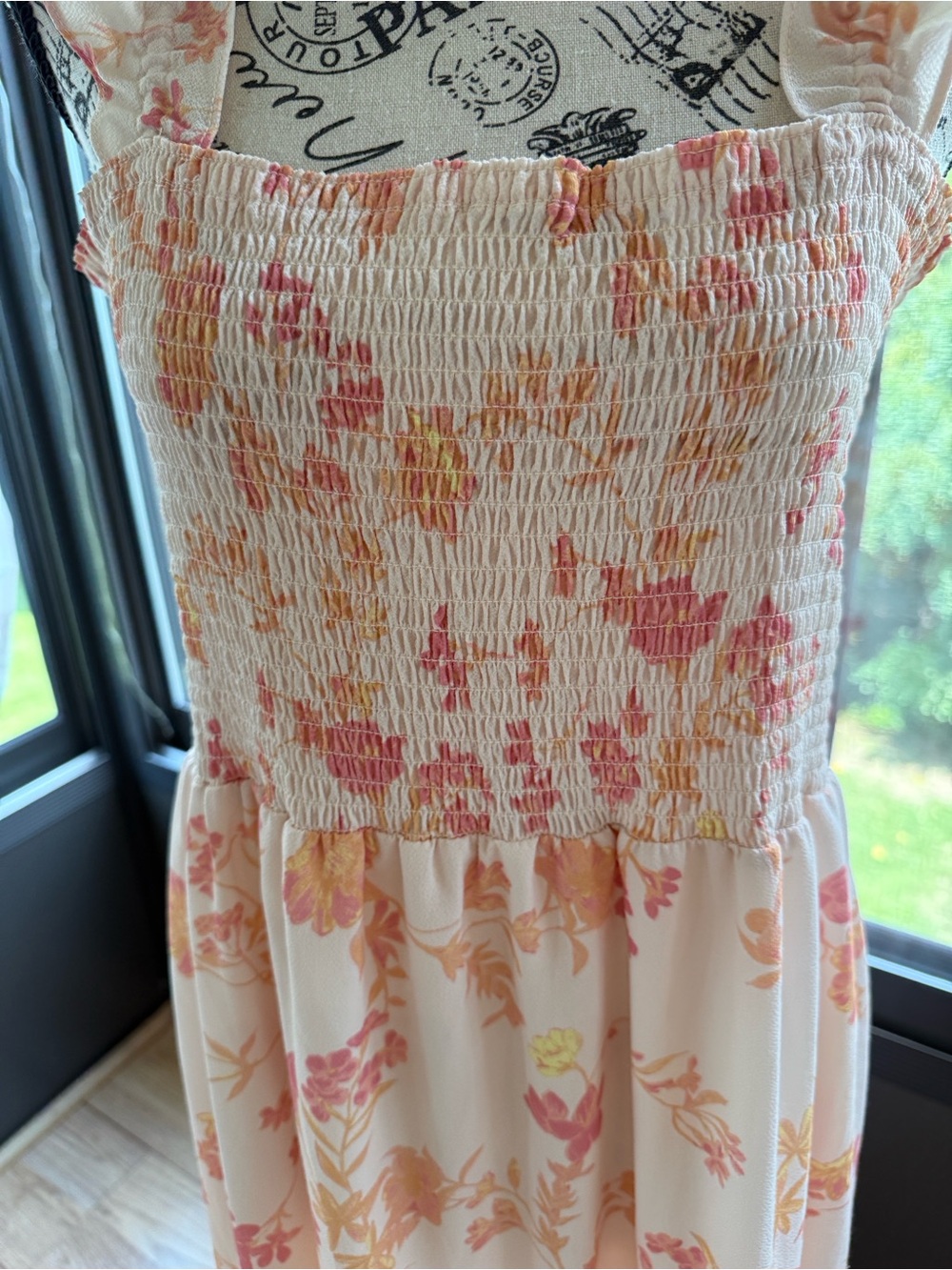 FRENCH CONNECTION BOHO MAXI PEACH FLORAL DRESS - Picture 9 of 13